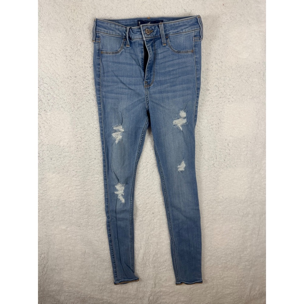 Hollister Womens Jeans Size 25x28 Ripped Distressed High Rise‎ Denim Blue